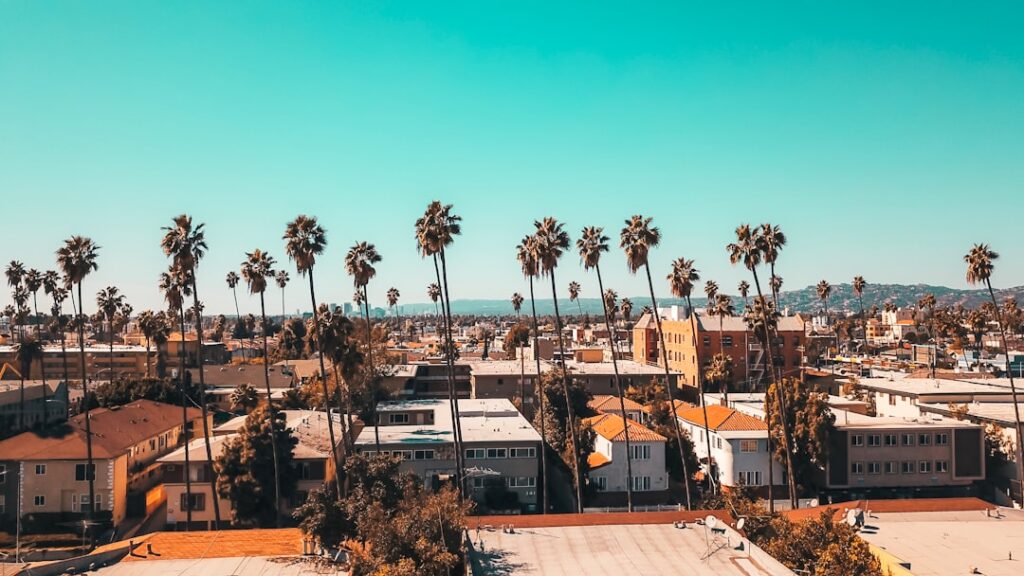 Rooftop solar panels on buildings in California